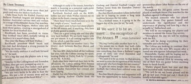 Newspaper, Riddell District and Ballarat Football leagues Anzac Day Match, 2015