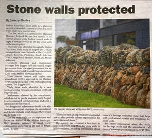 Newspaper, Stone Walls protected, 2015