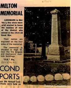Newspaper, Melton Memorial, c.1920s