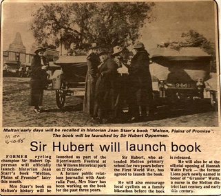 Newspaper, Sir Hubert will launch book, 1985