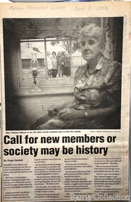 Newspaper, 'Call for new members or society maybe be history, 2003