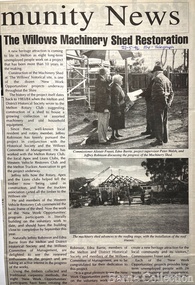 Newspaper, The Willows Machinery Shed Restoration, 1996