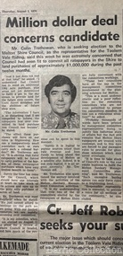 Newspaper, Million dollar deal concerns candidate, 1979