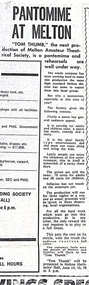 Newspaper, Pantomime at Melton, 1973