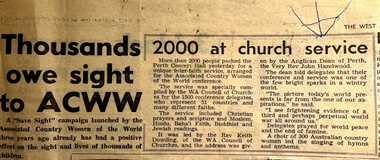 Newspaper, 2000 at church service, 1974