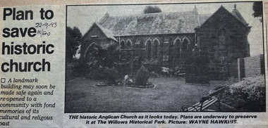 Newspaper, Plan to save historic church, 1993