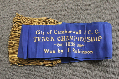 Ceremonial object - Sash, City of Camberwell A.C.C. Track Championship cycling sash, 1939
