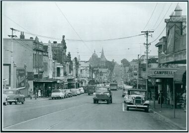 Photograph, Camberwell, Victoria, view of Burke Road and stores, c. 1950