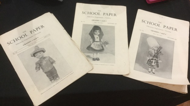 Children's magazines with Education Department Victoria School Paper Grades Three and Four printed at the top of the front cover.