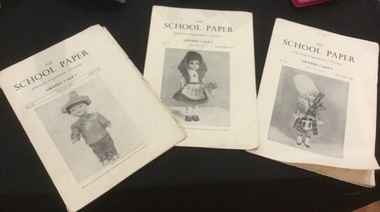 Children's magazines with Education Department Victoria School Paper Grades Three and Four printed at the top of the front cover.