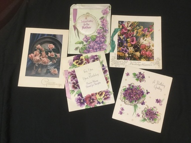 Five highly decorative floral birthday greeting cards.