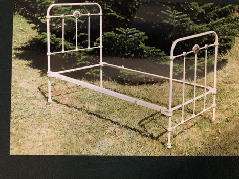 Iron single bed has bed head, bed base and bed end. One complete unit.