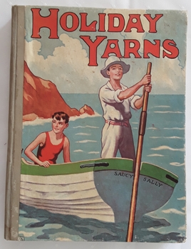 Two boys are rowing in a boat at sea ready for adventures