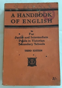 orange covered handbook of English for seconadary students in Victorian Schools - Third Edition. Back cover shows two further books from the publisher