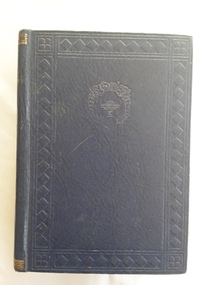 A thick blue covered New Standard Cookery Illustrated book with an engraved patterned front cover and gold lettering on spine.