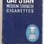 A small blue, gold and white cardboard Capstan Cigarette packet which contained 10 medium strength cigarettes.