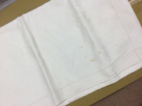 White Damask tablecloth square.