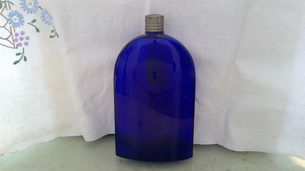 Bright blue glass bottle.