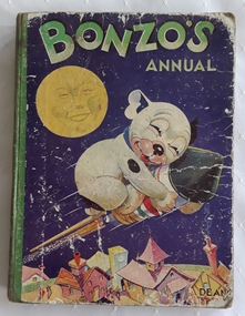 A vintage 1950's hardcover children's book with the title Bonzo's Annual printed at the top in green lettering.