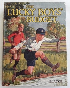 A small sized fiction book for boys with a coloured front cover of boys in the country.