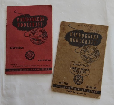 Two small copies of War Workers' Woolcraft - Knitting and Spinning books.