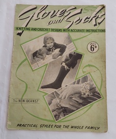 A green covered paperback knitting book with the title in white letting at the top. The front cover depicts three photographs of knitting.