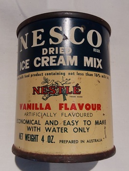 Five vintage tins and one bottle of kitchen products used in the home 1930's - 1960.