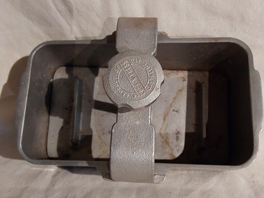 A vintage 1950's three piece Cook-N-Press CastAlloy brand metal rectangular meat press.  