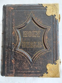 Brown's Self-Interpreting Family Bible, full dark brown morocco, beveled edges, all edges gilt, brass trim, clasps and catches. 