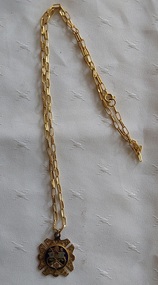 A small gold I.O.R Independent order of Rechabites medallion on a gold open paperlink style chain to be worn around the neck.