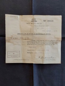 A Certificate of Entry in Register of Births, Entry No. 1883/80 of Hebe Hews 22/04/1883.