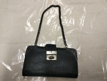 Accessory - Small black purse with silver chain- circa 1890s