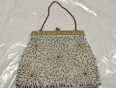 Accessory - Gold and white beaded evening bag- c.1960s