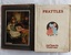 A brown decorated hardcover book for young children titled Prattles, with black outlines of flowers and columns surrounding a coloured illustration of three girls sewing. 