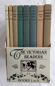 A set of 8 varying coloured paperback facsimile reprint of Victorian Readers 1 to 8 in a grey cardboard slipcase.