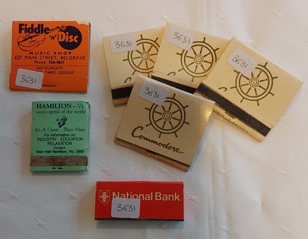 Six small vintage paper matchbooks from Victoria, Australia.