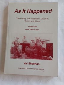 A white covered book with all information printed in red - the title, author and a photograph of farmers harvesting a crop.