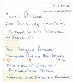 Document - Research Notes, Beryl Sebire, c.1998