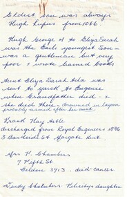 Document - Research Notes, Wendy Chambers, c.1960-c.2010