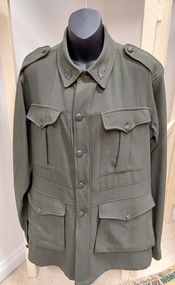 A WW 11 single-breasted green khaki cotton drill dress Volunteer Defence Force Corps jacket.