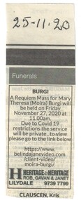 Newspaper - Funeral Notice, 25.11.2020