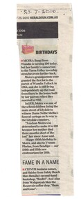 Newspaper - Birthday Article, 25.07.2016