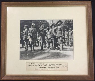 Photograph - Framed Photograph, 6 Battalion, The Royal Melbourne Regiment Guard of Honour to H.R.H. The Duke of Gloucester Melbourne Centenary 1935, 1935