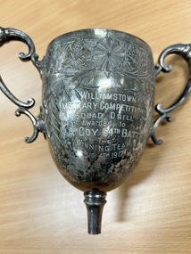 Award - Trophy Cup, Williamstown Military Competitions Squad Drill Awarded to "A" Coy 64th BATT. The Winning Team Aug 4th 1917