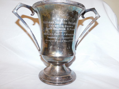 Award - Trophy, Victorian Scottish Regiment Champion Guard Plaza Ballroom - St Kilda July 2nd 1931 - O.G Guard, CAPT H.H.Wheeler M.M. Presented by J.T Sargent, ESQ. Manager Plaza Ballroom