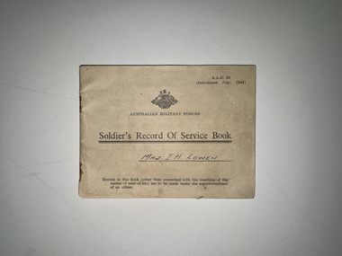Document - Record of Service Book, Brigadier Lowen WWII Record of Service Book