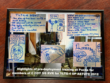 Memorabilia - Photo and notes, Photo and notes of member of C Coy 5/6 RVR for TLTG-4 OP Astute 2012