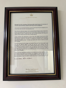 Letter - Appreciation letter from the Governor of Victoria