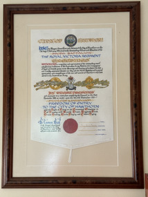 Certificate - Freedom of Entry to the City of Hawthorn certificate