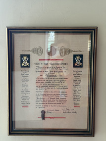 Certificate - City of Essendon Freedom of City entry